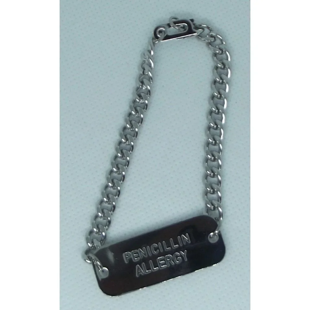Penicillin Allergy Alert BRACELET Adjustable Stainless Steel New Box Info Card